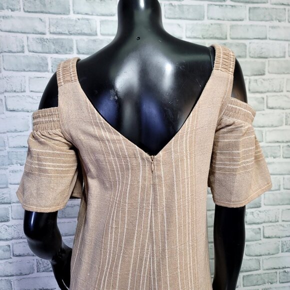Moon River Womens S Taupe Muslin Cotton Wide Leg Cold Shoulder Jumpsuit‎ NEW - Picture 8 of 11